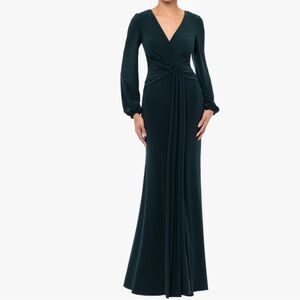 Long Sleeve Deep Teal Knot-Detail Maxi Dress